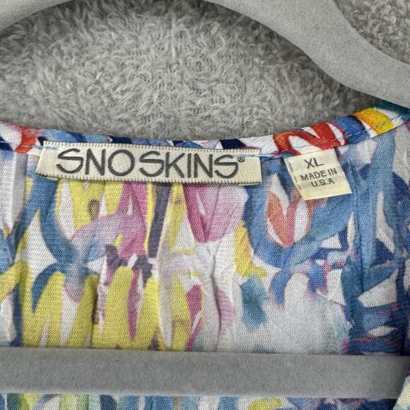 SNOSKINS Top Womens XL Blue Stretch Tie Hem V- Neck Elbow Sleeve Art to Wear - Picture 2 of 13